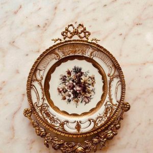 Hand Painted Porcelain with Brass Plate (Beige)