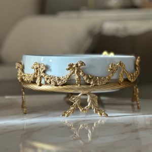 Handcrafted Porcelain and Brass Serving Tray