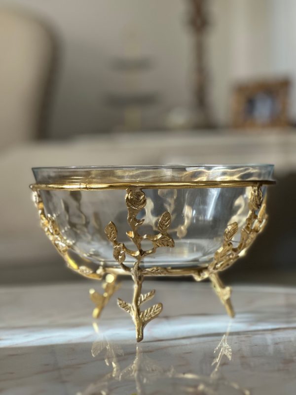 Handcrafted Glass and Brass Serving Bowl