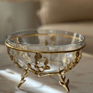 Handcrafted Glass and Brass Serving Bowl